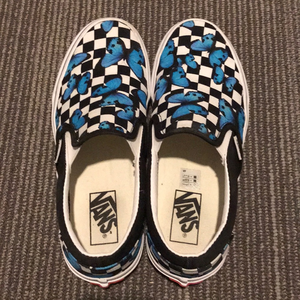 Vans classic slip on butterfly checkerboard